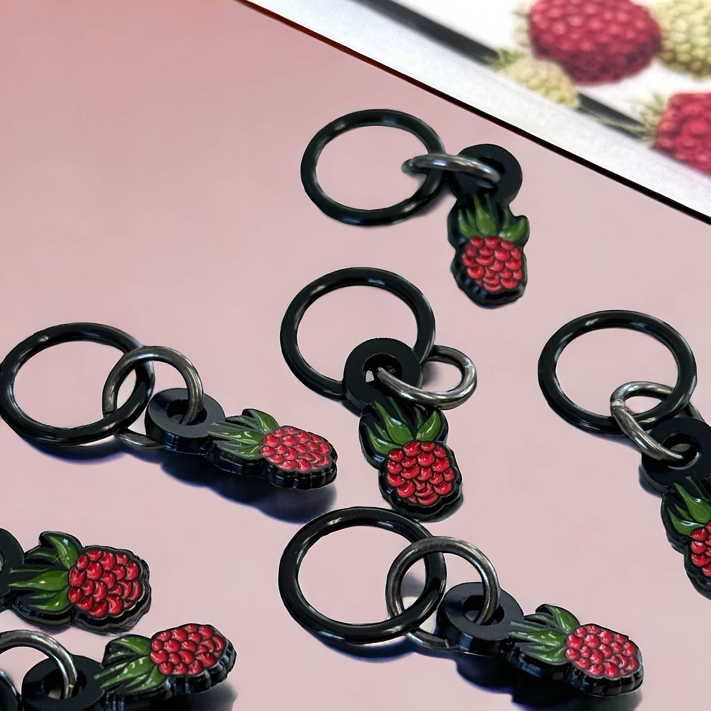 Raspberry stitch markers for knitting by  Firefly Notes