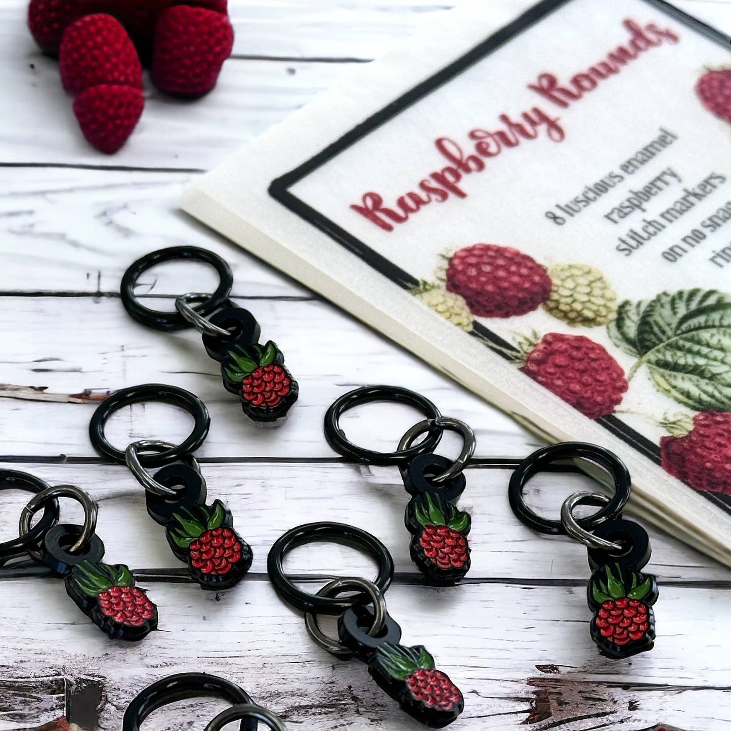 Raspberry stitch markers for knitting by  Firefly Notes