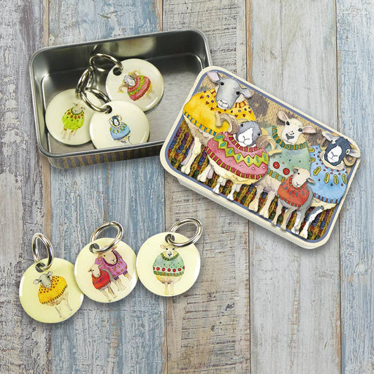 Sheep In Sweaters II Stitch Markers In A Pocket Tin by Emma Ball