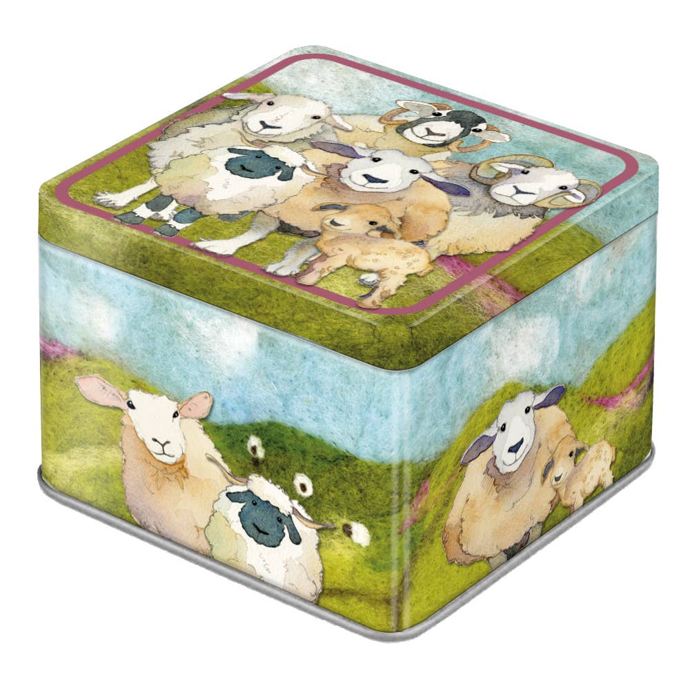 Felted Sheep . Small Square Tin - Emma Ball