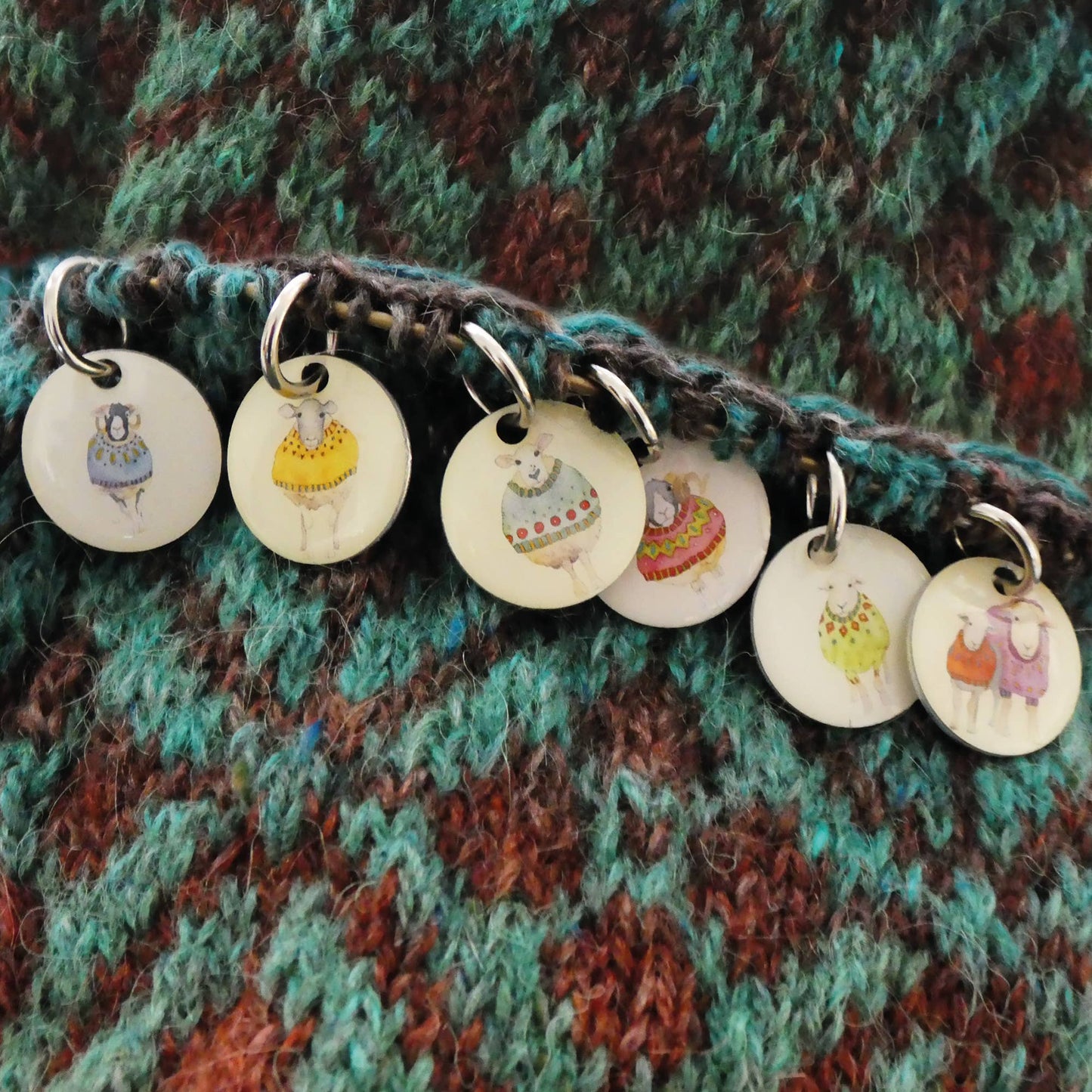 Sheep In Sweaters II Stitch Markers In A Pocket Tin by Emma Ball