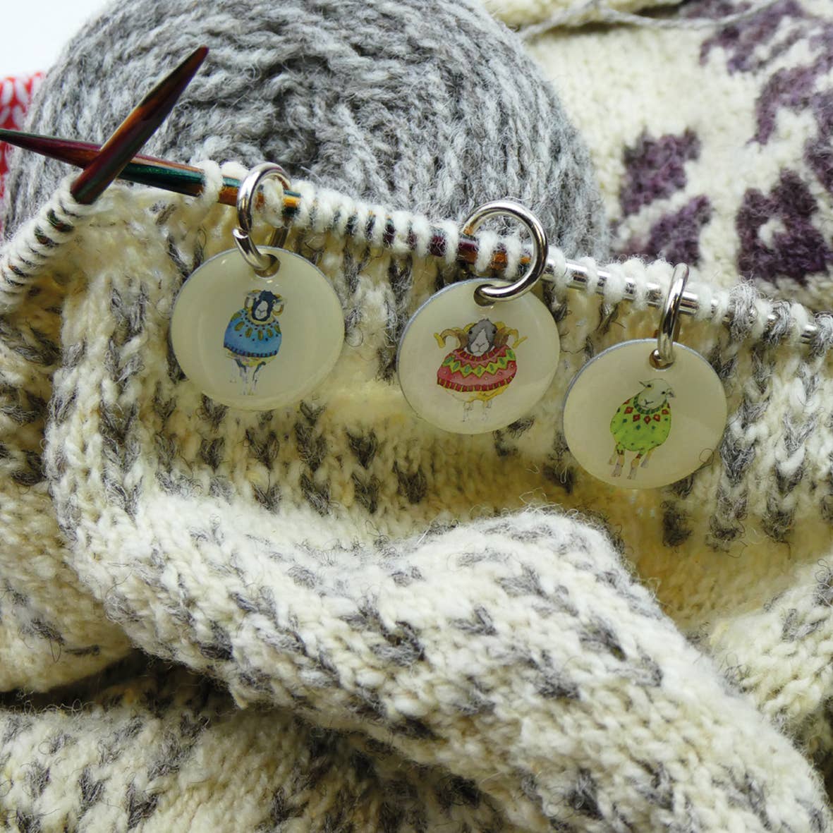 Sheep In Sweaters II Stitch Markers In A Pocket Tin by Emma Ball