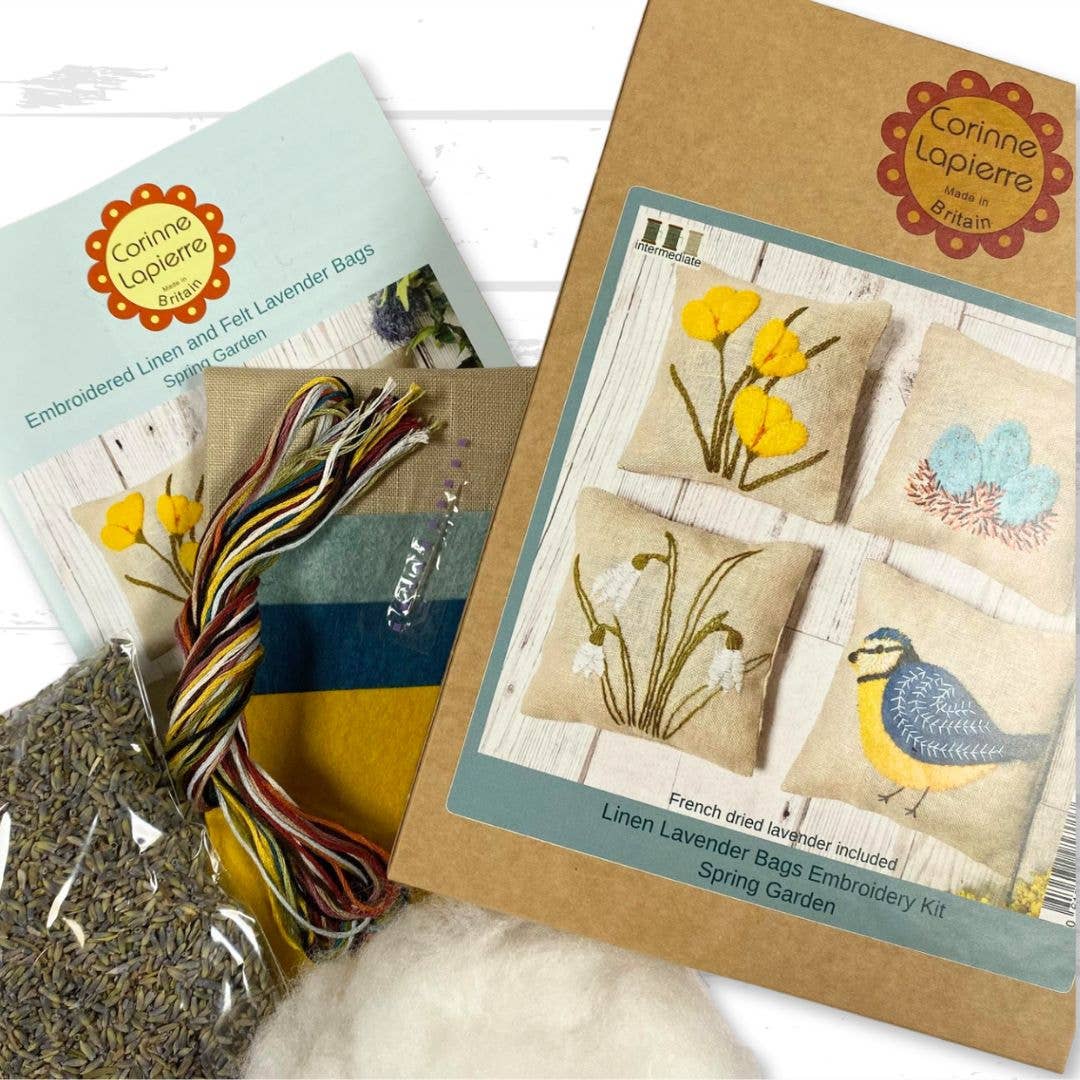 Linen Lavender Bags Embroidery Kit - Spring Garden